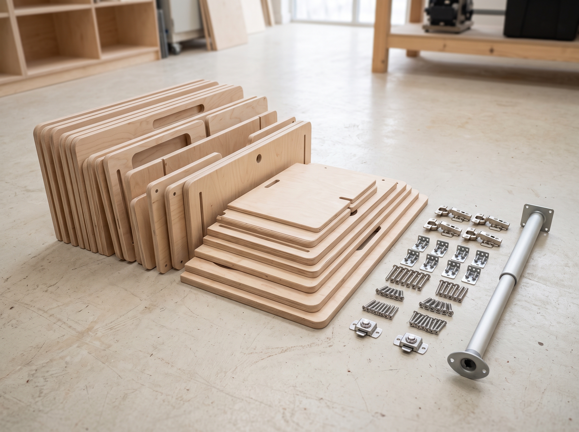 Flat-pack campervan conversion kit panels and hardware