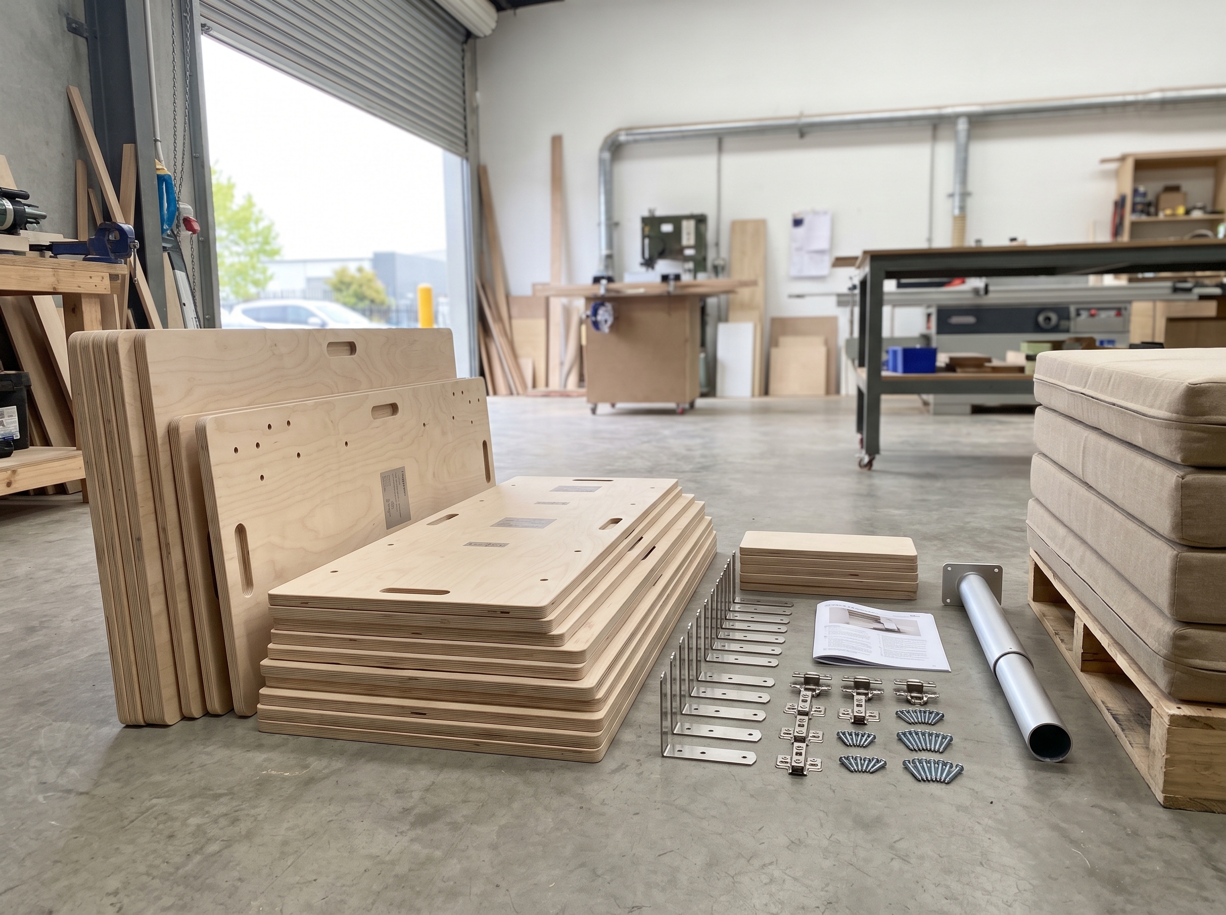 Flat-pack conversion kit panels and brushed stainless hardware ready to ship