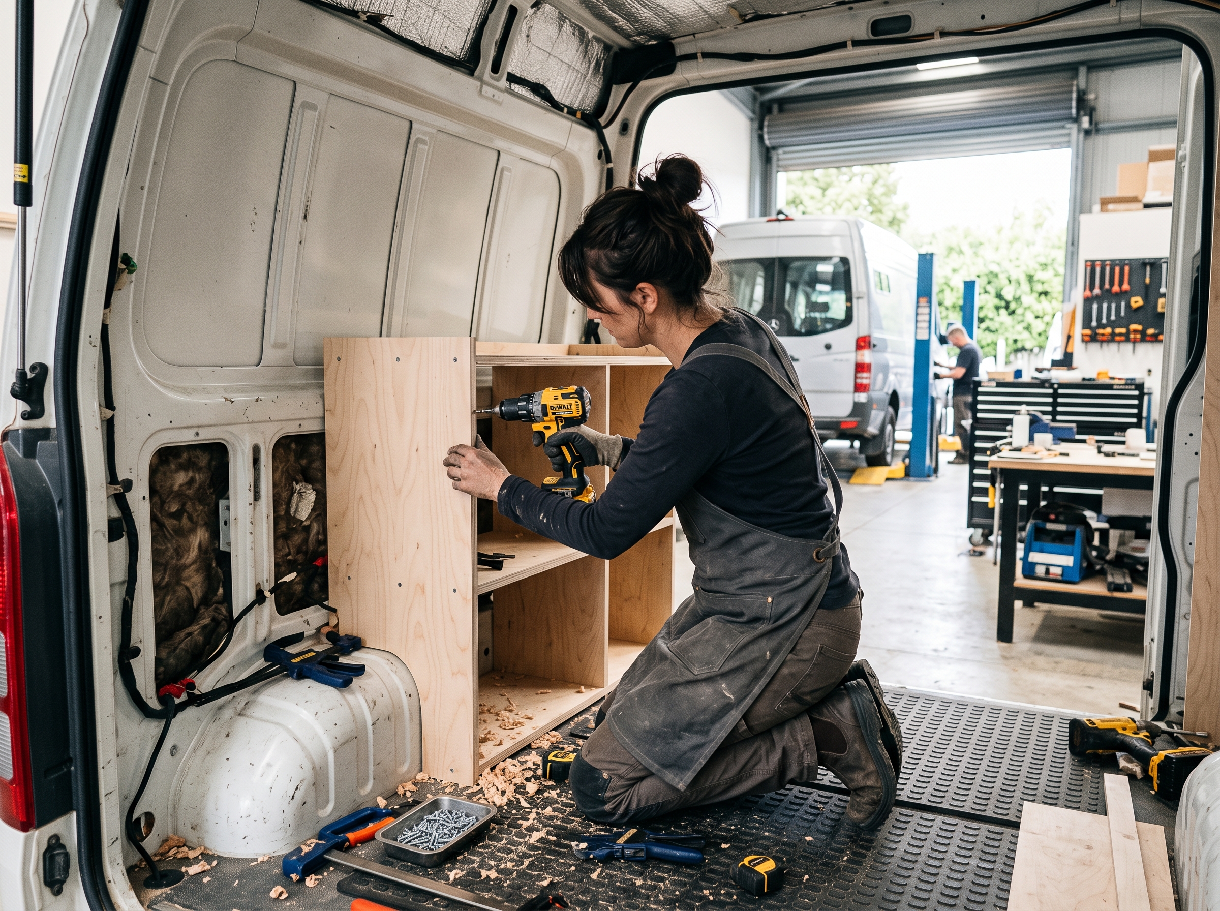 Campervan cabinetry being fitted in the Nomado Auckland workshop